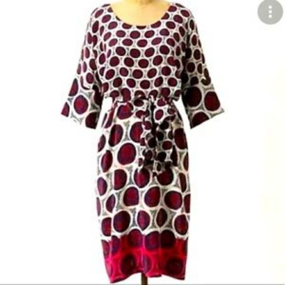 Maeve 100% Silk Citrus Circles Pattern Midi Dress.